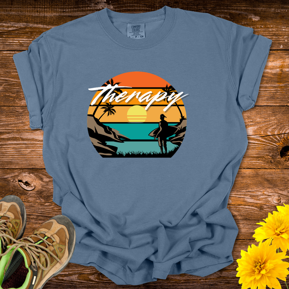 Surfing Therapy T-Shirt - Unisex Garment-Dyed - Blue Jean