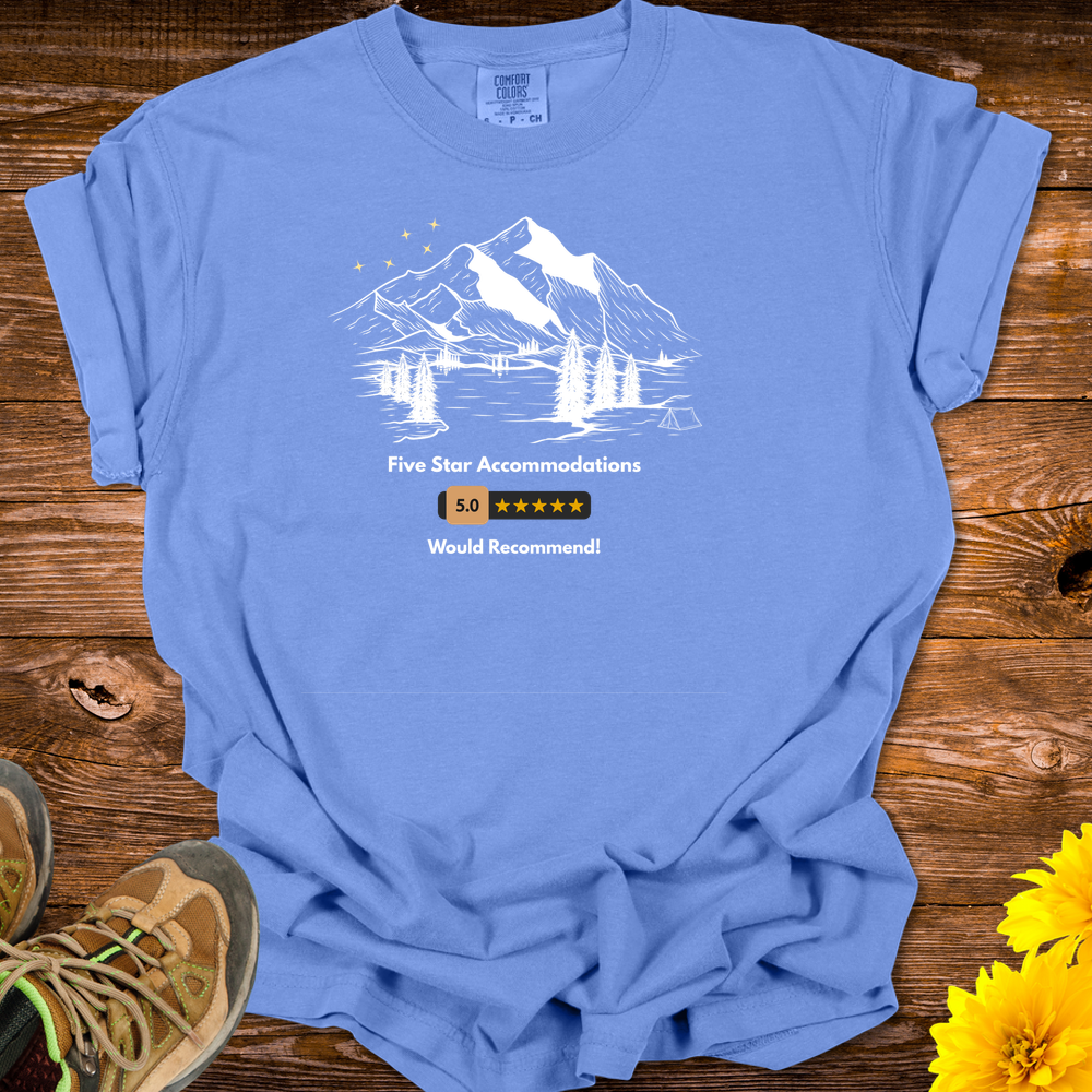 Five Star Mountain Accommodations T-Shirt - Flo Blue