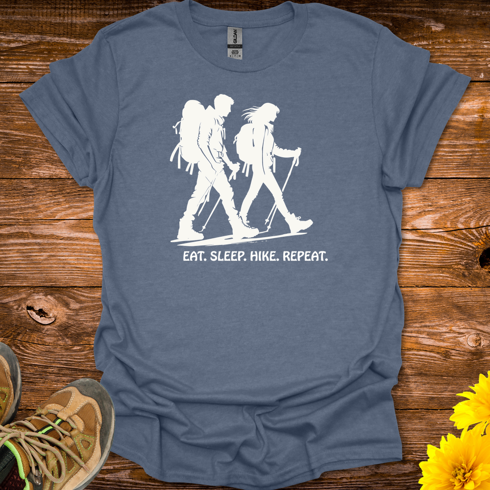 Eat Sleep Hike Repeat T-Shirt - Heather Indigo