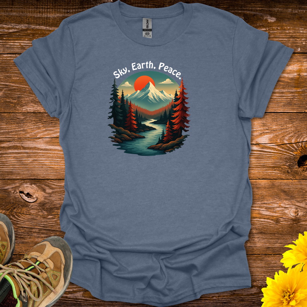 Sky Earth Peace T-Shirt - Heather Indigo