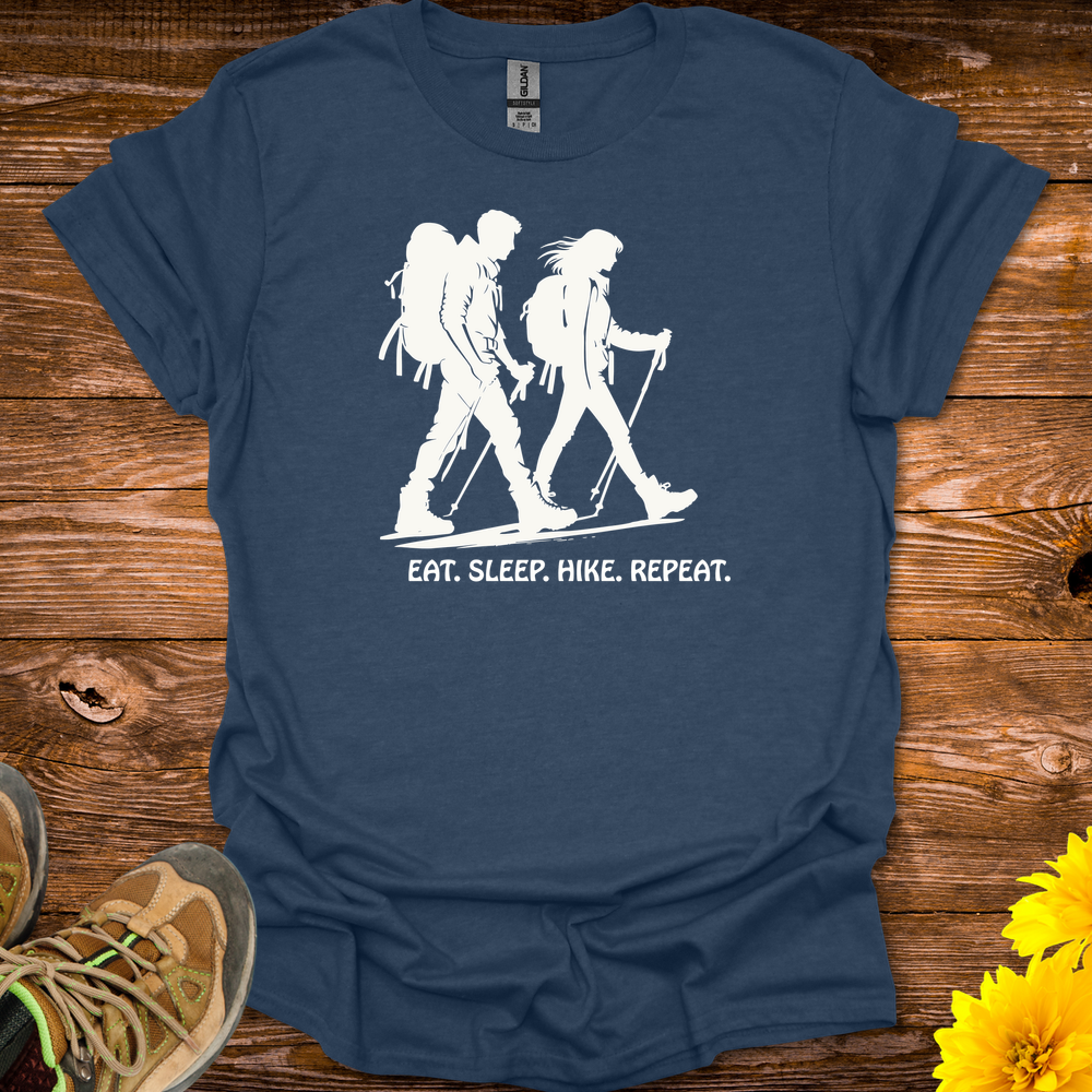 Eat Sleep Hike Repeat T-Shirt - Heather Navy