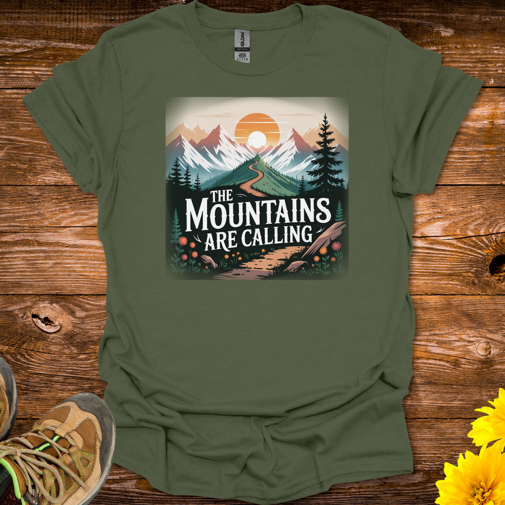 The Mountains Are Calling T-Shirt - Military Green