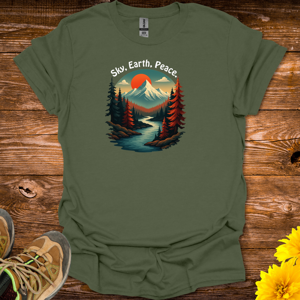 Sky Earth Peace T-Shirt - Military Green
