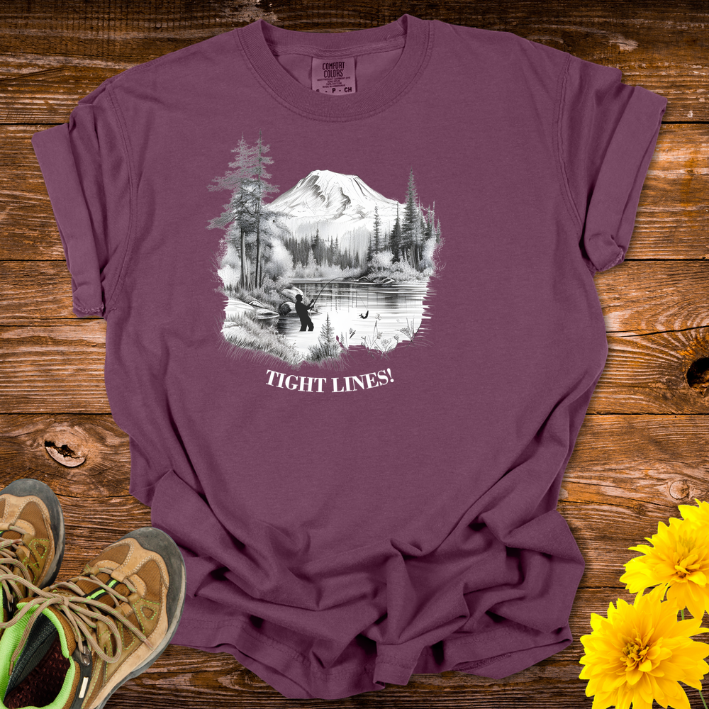 Fishing Vibes T-Shirt - Tight Lines Great Times Design - Berry