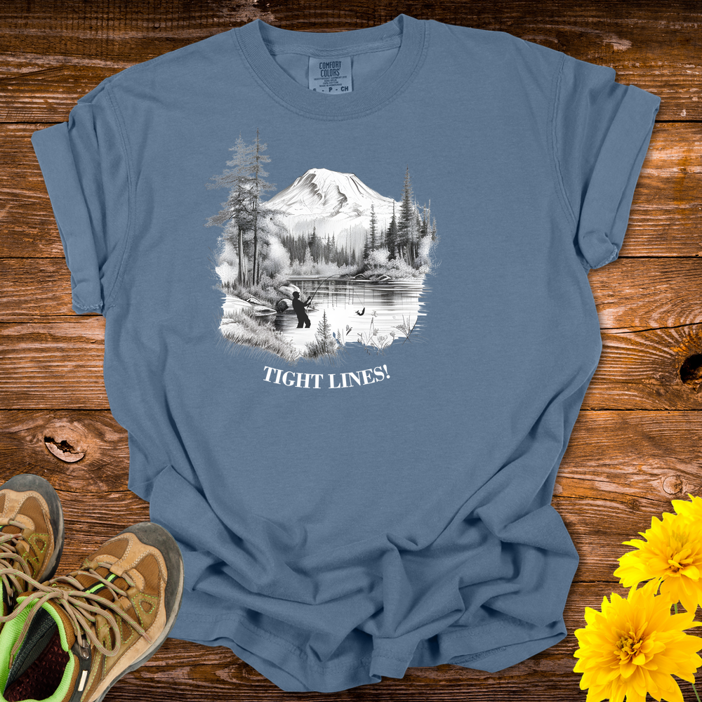 Fishing Vibes T-Shirt - Tight Lines Great Times Design - Blue Jean