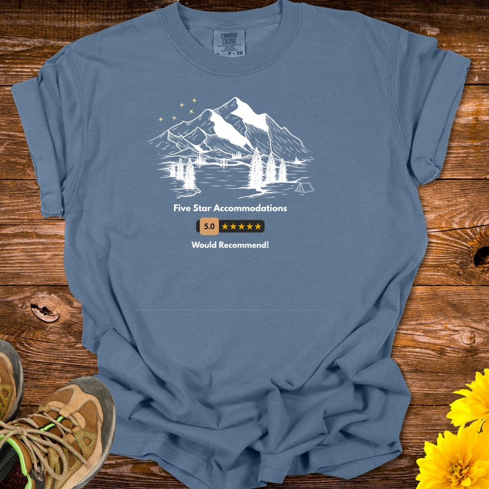 Five Star Mountain Accommodations T-Shirt - Blue Jean