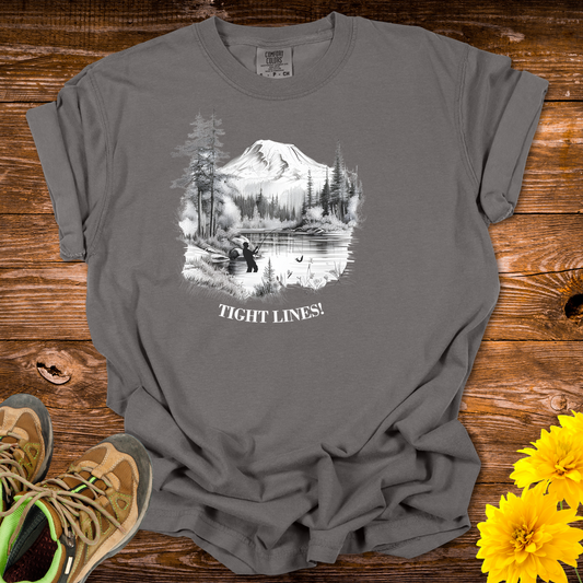 Fishing Vibes T-Shirt - Tight Lines Great Times Design - Pepper
